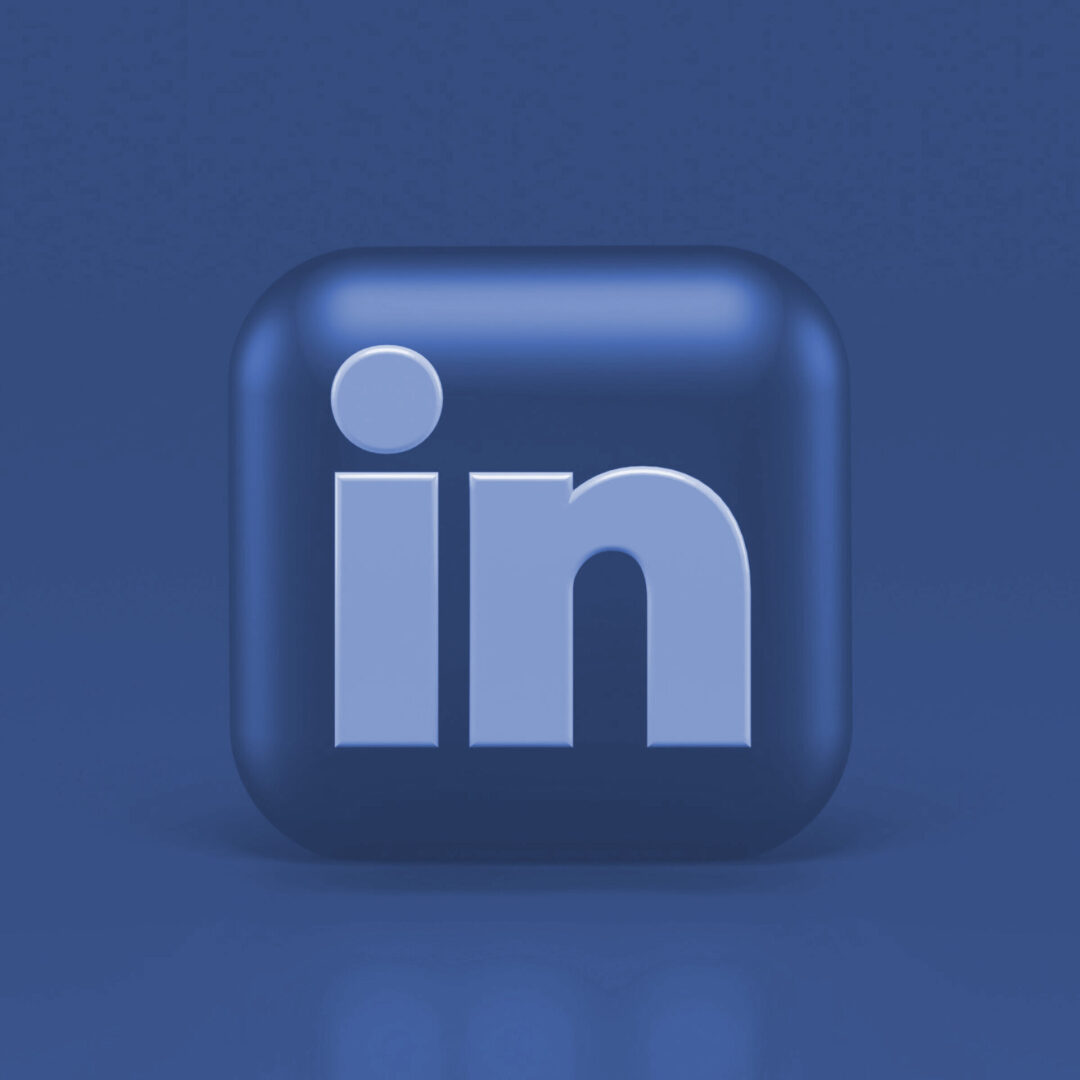 A blue color LinkedIn icon on a blue background